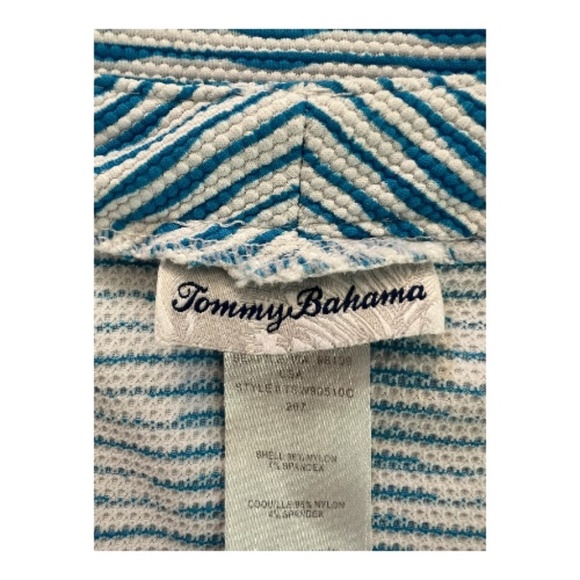 β¨ EUC TOMMY BAHAMA Azure Blue White Island Cays Stripe Dress | Sz S - Picture 7 of 9